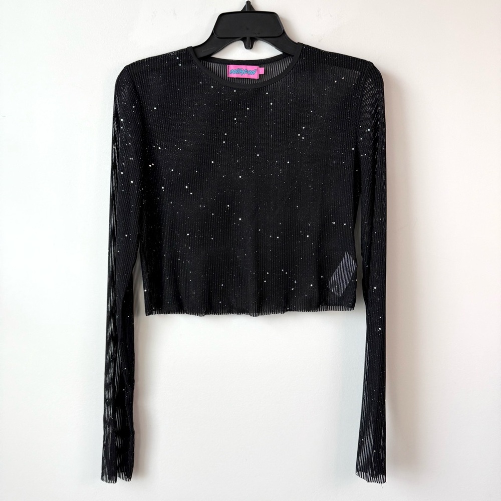 Edikted Marly Sheer Shimmer Top‎ Black L